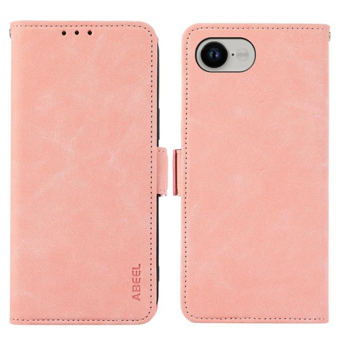 ABEEL - ABEEL iPhone 16e Fodral PU Läder Folio Ställ Pink RFID Blocking