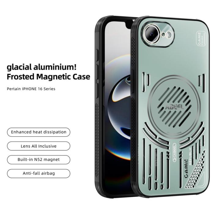 ABEEL - ABEEL iPhone 16e Magnetiskt Fodral Aluminium + PC + TPU - Ljusgrön
