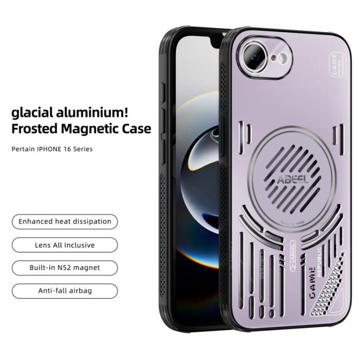 ABEEL - ABEEL iPhone 16e Magnetiskt Fodral Aluminium + PC + TPU - Rosa Lila