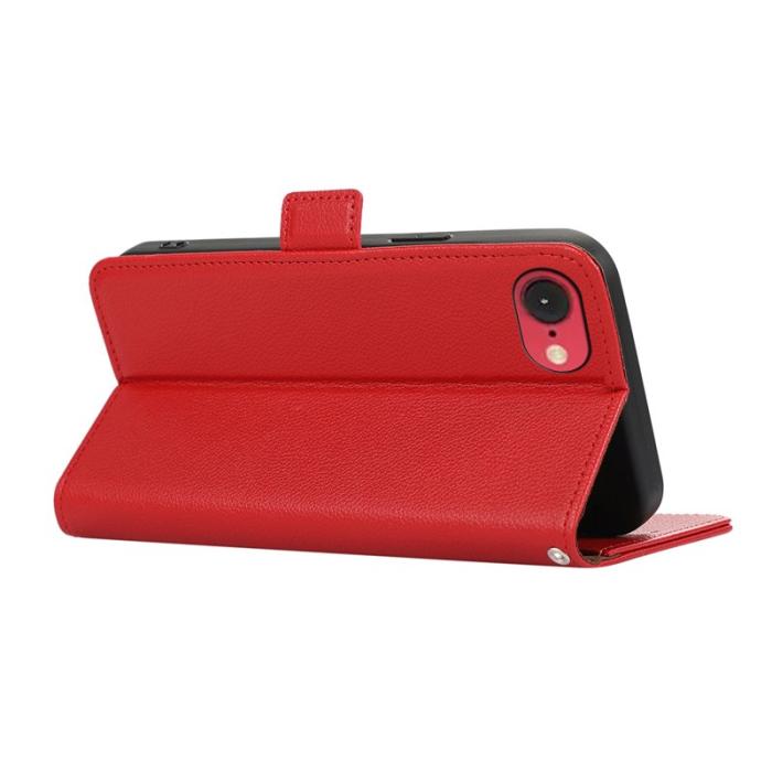 ABEEL - ABEEL iPhone 16e Skal Litchi Textur Läder RFID Blocker Röd