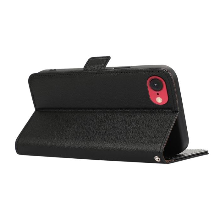 ABEEL - ABEEL iPhone 16e Skal Litchi Textur Läder RFID Blocker Svart