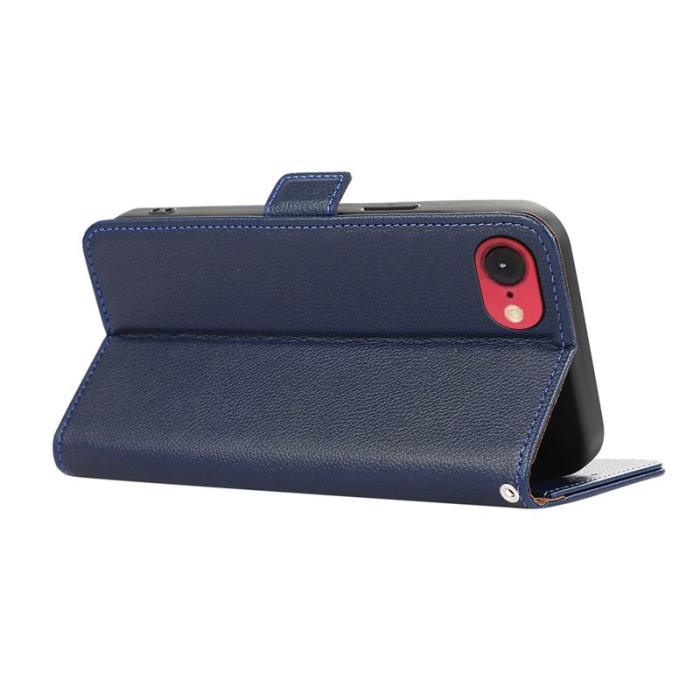 ABEEL - ABEEL iPhone 16e Skal Litchi Textur Läder RFID Skydd - Blå