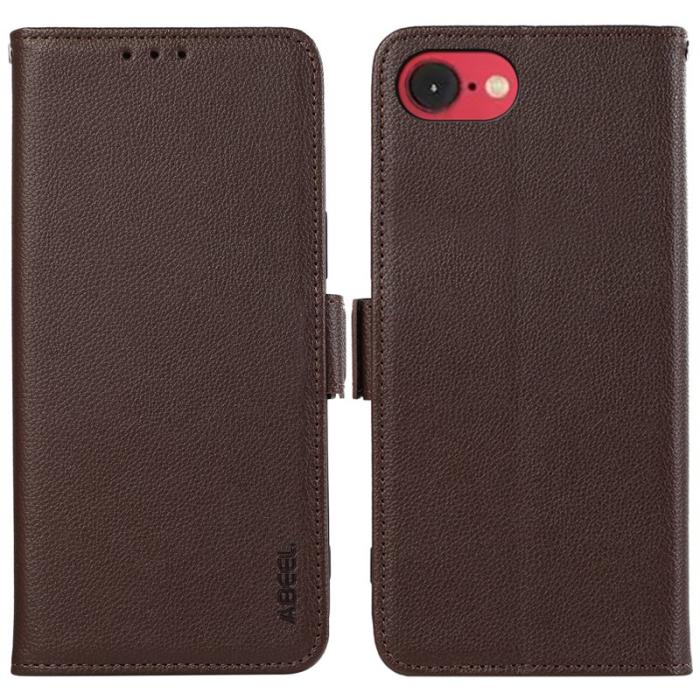 ABEEL - ABEEL iPhone 16e Skal Litchi Textur Läder RFID Skydd - Brun