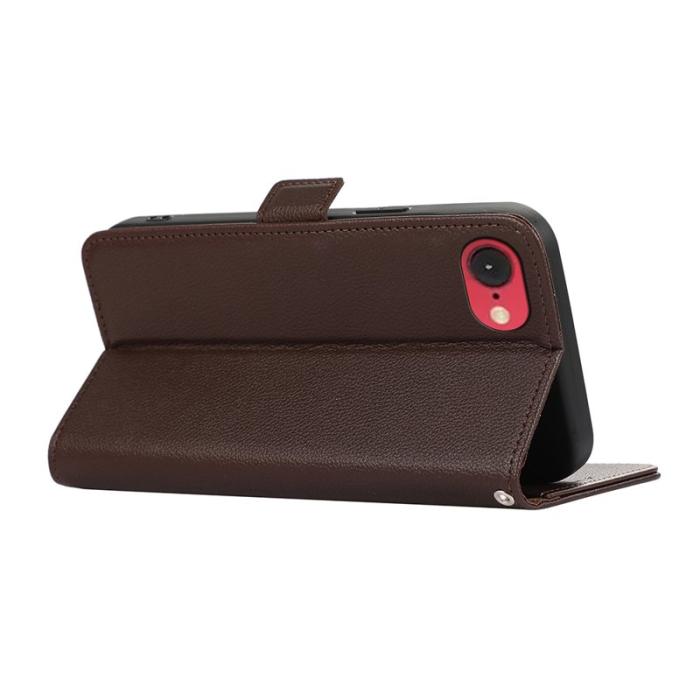 ABEEL - ABEEL iPhone 16e Skal Litchi Textur Läder RFID Skydd - Brun