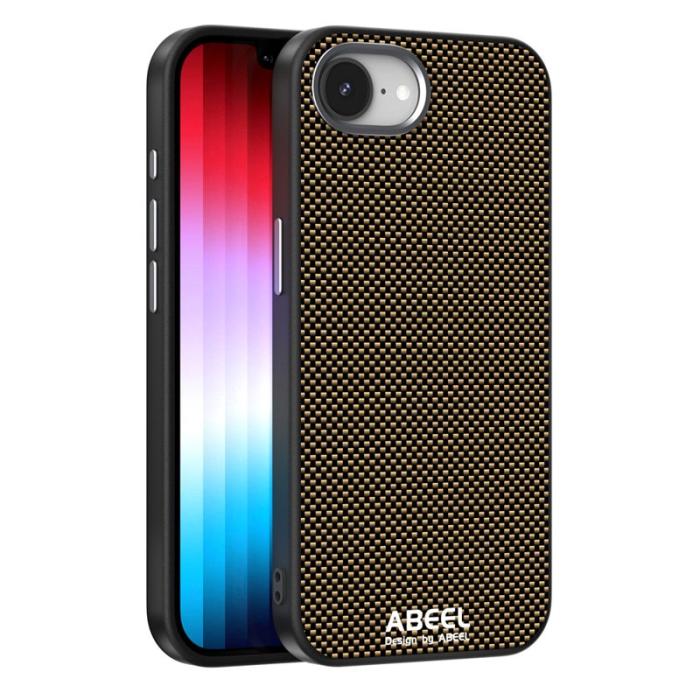 ABEEL - ABEEL iPhone 16e Skal Magnetiskt Tryckt TPU Aluminium Läder - Guld