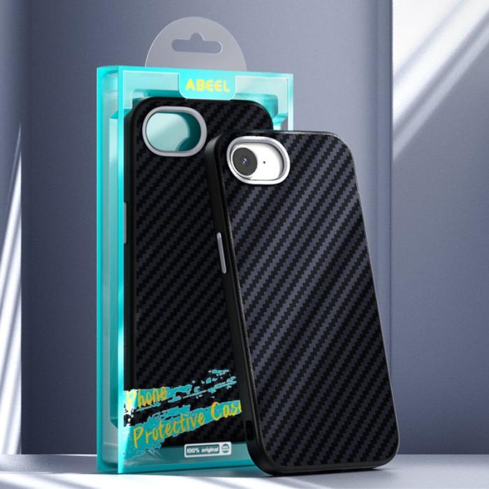 ABEEL - ABEEL iPhone 16e Skal MagSafe Kolfiber Svart/Silver