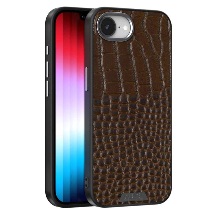 ABEEL - ABEEL iPhone 16e Skal MagSafe Kompatibel Krokodil Textur Kaffe