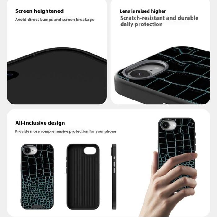 ABEEL - ABEEL iPhone 16e Skal MagSafe Krokodiltextur Grön