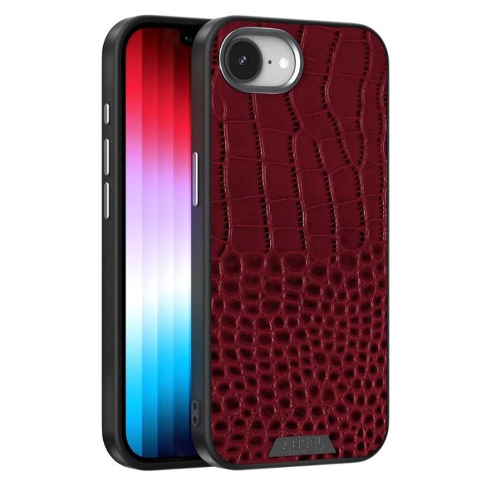 ABEEL - ABEEL iPhone 16e Skal MagSafe Krokodiltextur Röd