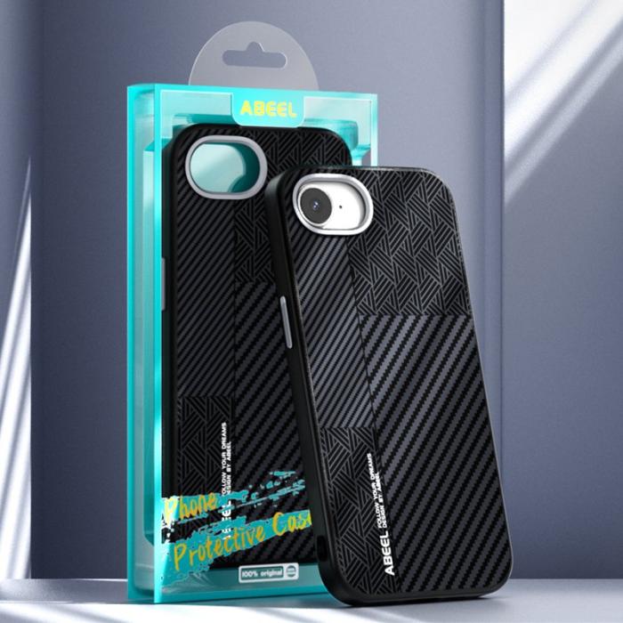 ABEEL - ABEEL iPhone 16e Skal MagSafe PC TPU Aluminium PU Läder Textur 2