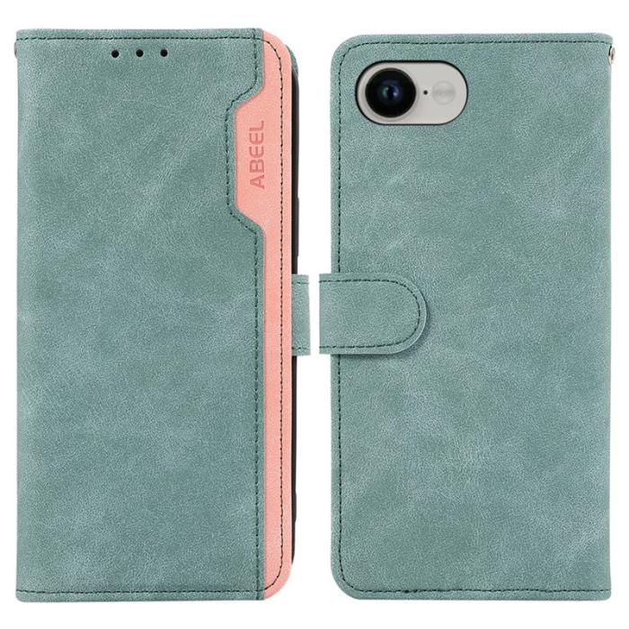 ABEEL - ABEEL iPhone 16e Skal Splicing Läder Flip Fodral Baby Blue