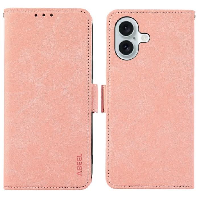 ABEEL - ABEEL iPhone 17 Fodral PU Läder Folio Ställ Pink RFID Blocking