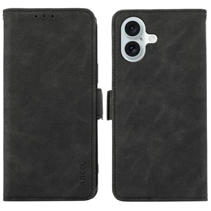 ABEEL - ABEEL iPhone 17 Fodral PU Läder Folio Ställ RFID Blockerande - Svart