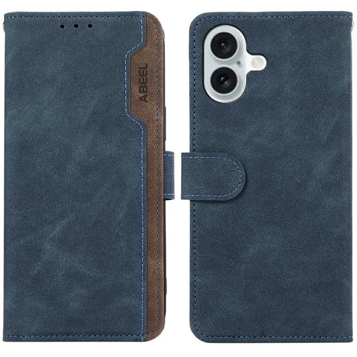 ABEEL - ABEEL iPhone 17 Fodral Splicing Läder Flip RFID Blockering - Blå