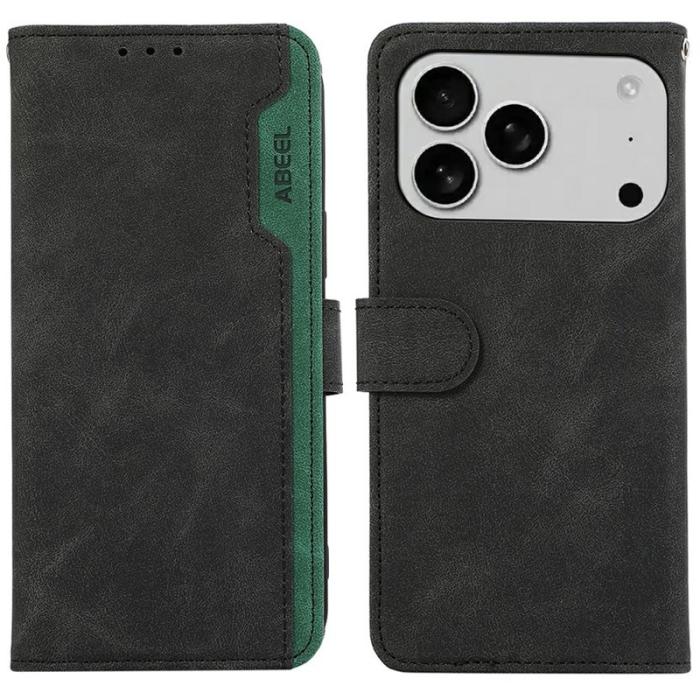 ABEEL - ABEEL iPhone 17 Pro Fodral i Splicing Läder Svart