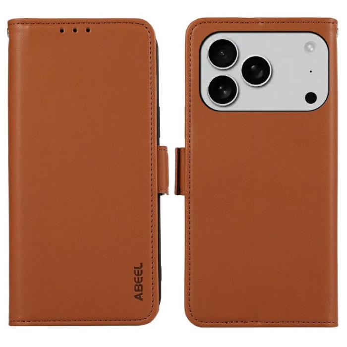 ABEEL - ABEEL iPhone 17 Pro Fodral Läder med RFID Skydd - Brun