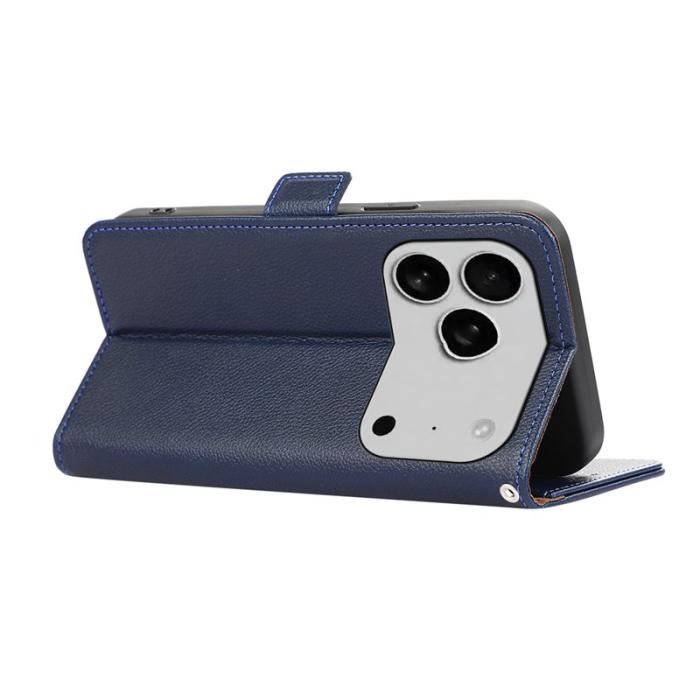 ABEEL - ABEEL iPhone 17 Pro Max Skal Litchi Textur Läder RFID Blå