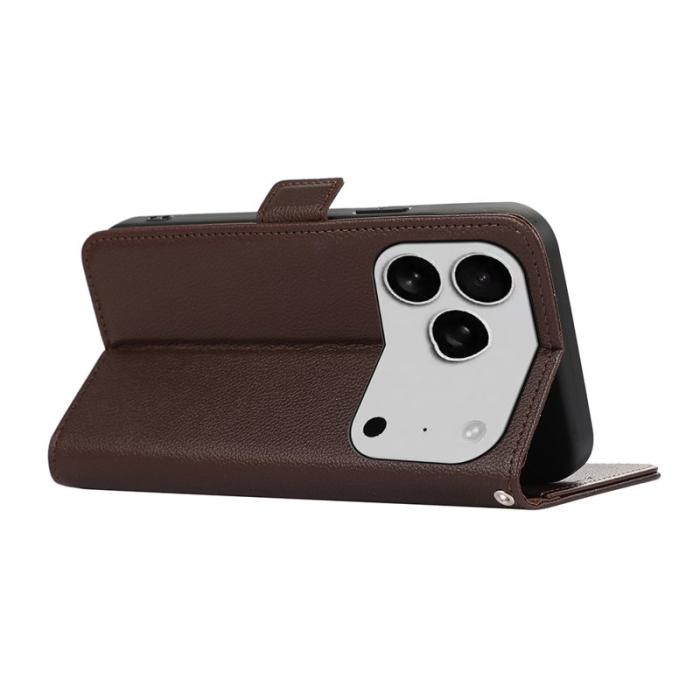 ABEEL - ABEEL iPhone 17 Pro Max Skal Litchi Textur Läder RFID - Brun