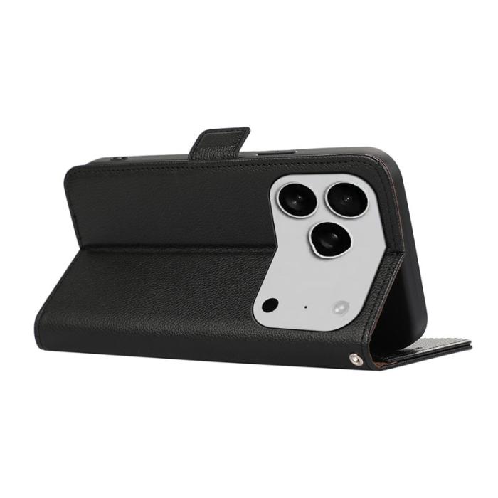 ABEEL - ABEEL iPhone 17 Pro Max Skal Litchi Textur Läder RFID Svart