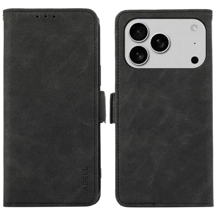 ABEEL - ABEEL iPhone 17 Pro Max Skal PU Läder Folio Ställ Svart