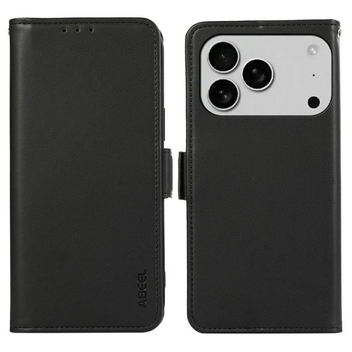 ABEEL - ABEEL iPhone 17 Pro Skal Läder Fodral med RFID Skydd - Svart
