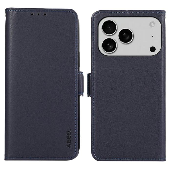 ABEEL - ABEEL iPhone 17 Pro Skal Läderfodral med RFID Skydd - Blå