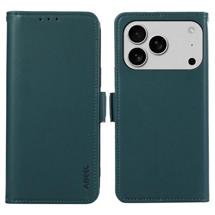 ABEEL - ABEEL iPhone 17 Pro Skal Läderfodral med RFID Skydd - Grön