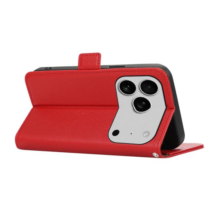 ABEEL - ABEEL iPhone 17 Pro Skal Litchi Textur Läder RFID Röd