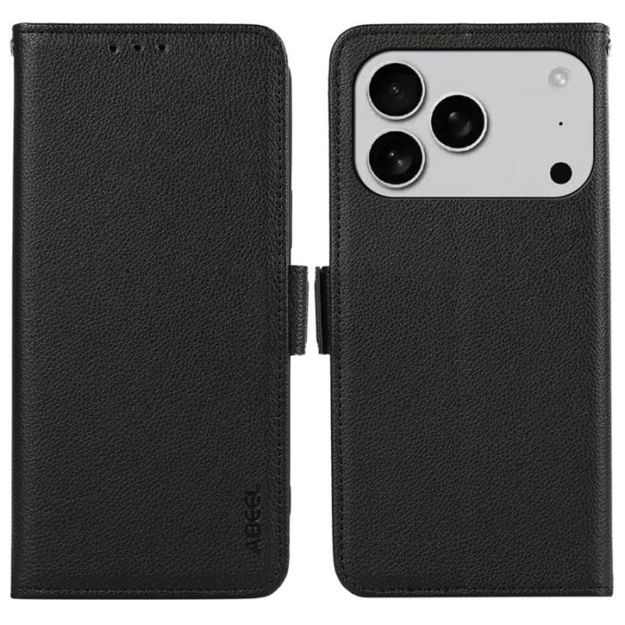 ABEEL - ABEEL iPhone 17 Pro Skal Litchi Textur Läder RFID Skydd - Svart