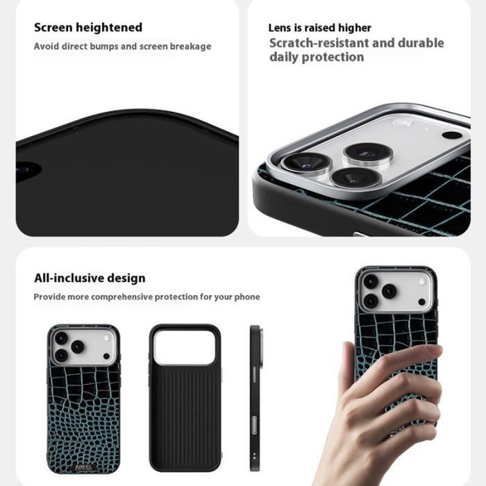 ABEEL - ABEEL iPhone 17 Pro Skal MagSafe Krokodiltextur Röd