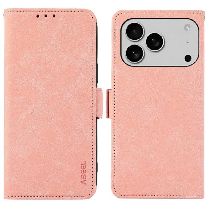 ABEEL - ABEEL iPhone 17 Pro Skal PU Läder Folio Ställ Pink