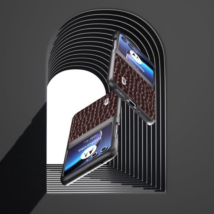 ABEEL - ABEEL Motorola Razr 40 Ultra 5G Skal Äkta Läder Krokodil - Kaffe