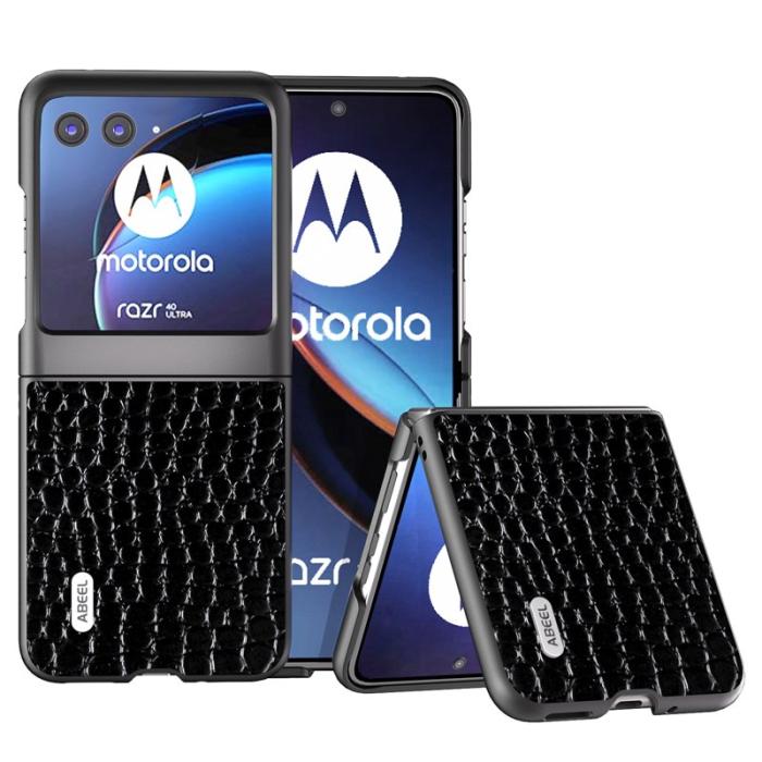 ABEEL - ABEEL Motorola Razr 40 Ultra 5G Skal Crocodile Textur Svart