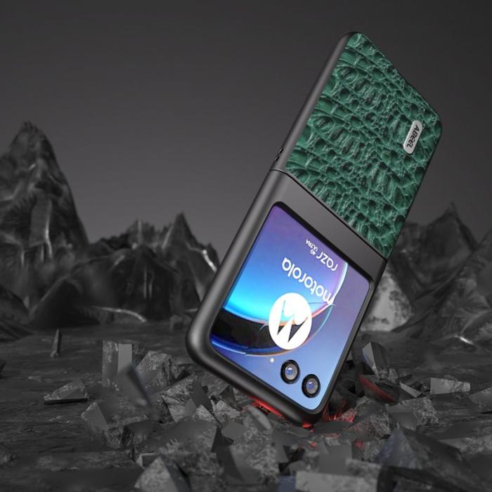 ABEEL - ABEEL Motorola Razr 40 Ultra 5G Skal i Äkta Läder - Grön