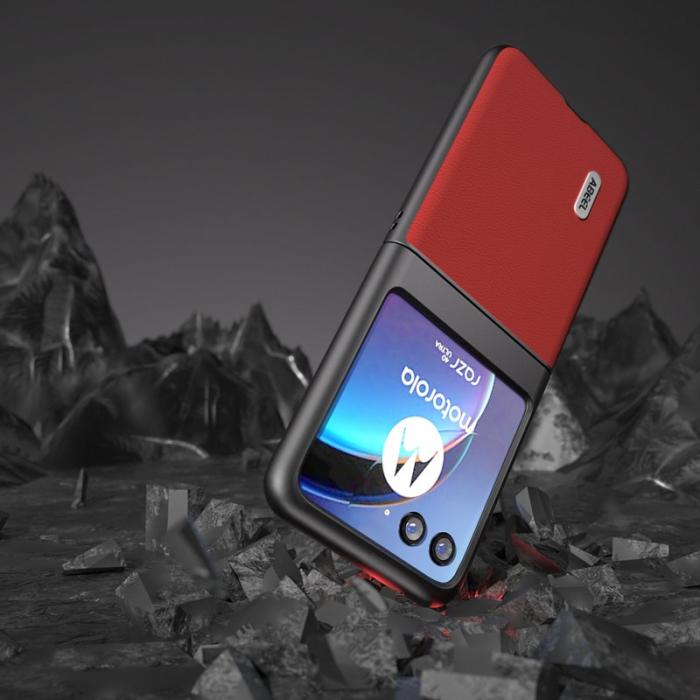 ABEEL - ABEEL Motorola Razr 40 Ultra 5G Skal i Äkta Läder Röd