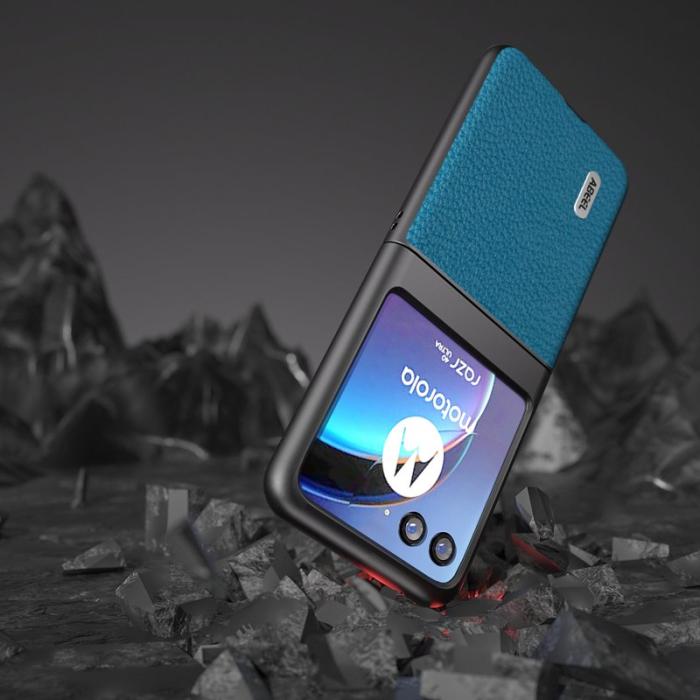 ABEEL - ABEEL Motorola Razr 40 Ultra 5G Skal i Ko läder - Blå