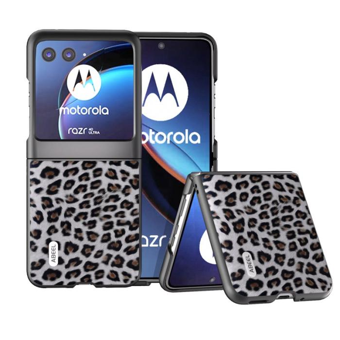 ABEEL - ABEEL Motorola Razr 40 Ultra 5G Skal PU Läder Leopard Silver