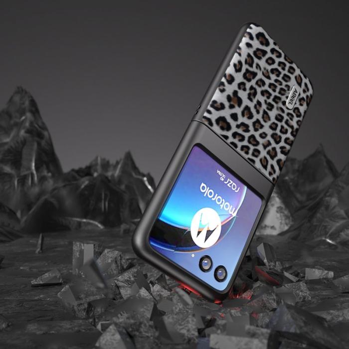 ABEEL - ABEEL Motorola Razr 40 Ultra 5G Skal PU Läder Leopard Silver