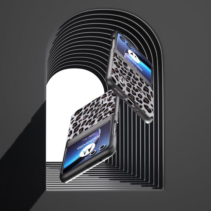ABEEL - ABEEL Motorola Razr 40 Ultra 5G Skal PU Läder Leopard Silver