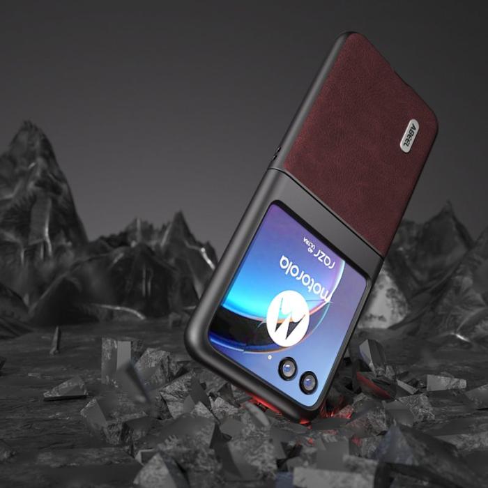ABEEL - ABEEL Motorola Razr 40 Ultra 5G Skal PU Läder Litchi Purplish Red
