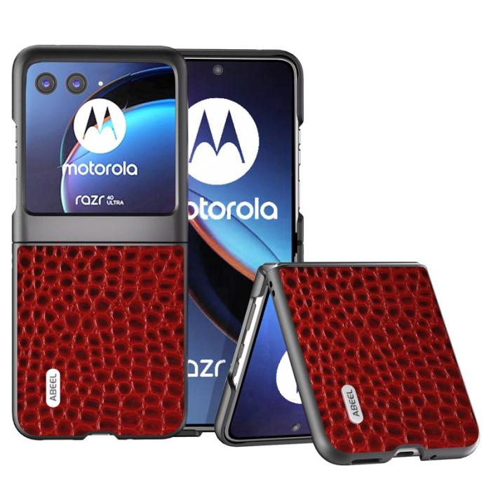 ABEEL - ABEEL Motorola Razr 40 Ultra 5G Slim Case Röd Crocodile Texture