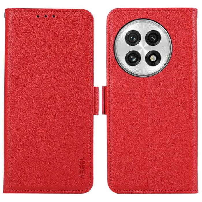 ABEEL - ABEEL OnePlus 13 Skal Litchi Textur Läder RFID Blockering Röd