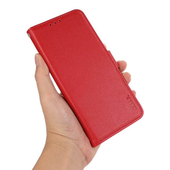 ABEEL - ABEEL OnePlus 13R 5G Skal Litchi Textur Läder RFID Röd