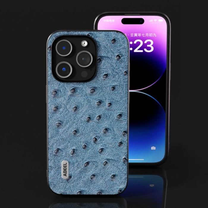 ABEEL - ABEEL Ostrich Texture Skal för iPhone 15 Pro Blå