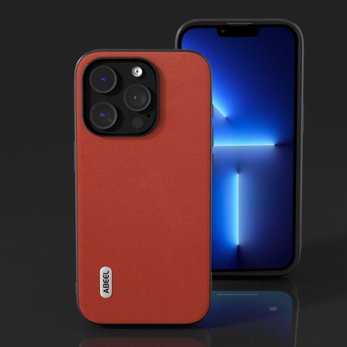ABEEL - ABEEL Protective Case iPhone 13 Pro Max 6.7 tum Röd PU-Läder