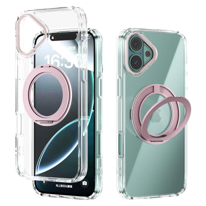 ABEEL - ABEEL Q-LUCK iPhone 16 Plus Skal Shockproof Med Kickstand - Rosa