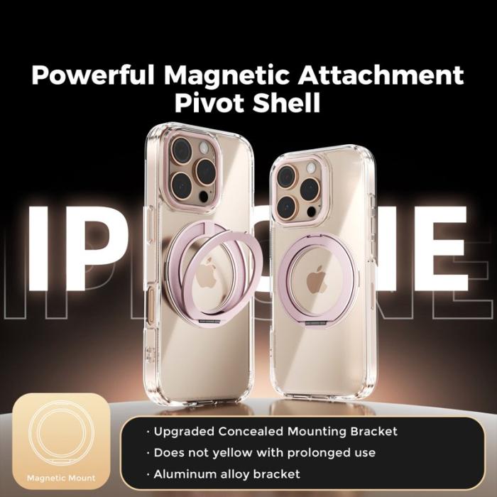 ABEEL - ABEEL Q-LUCK iPhone 16 Pro Skal Shockproof Kickstand Rosa