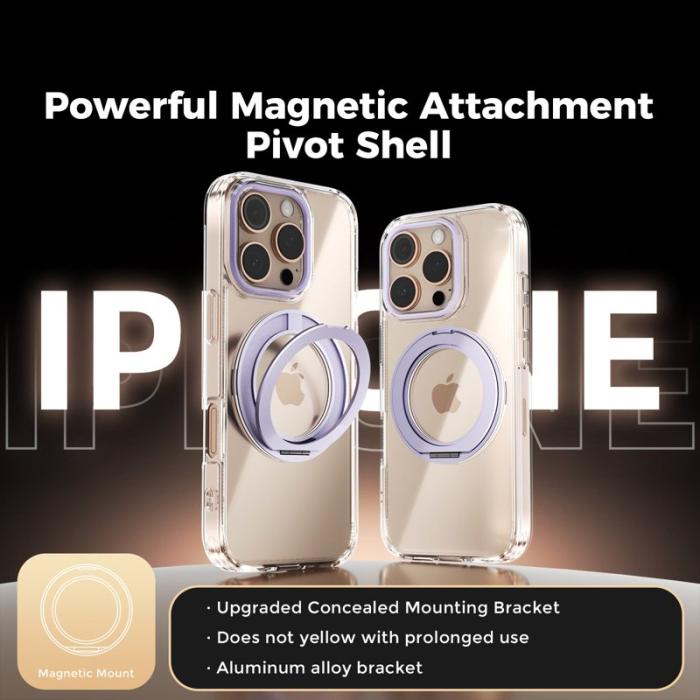 ABEEL - ABEEL Q-LUCK iPhone 16 Pro Skal Shockproof Rotating Kickstand Lila