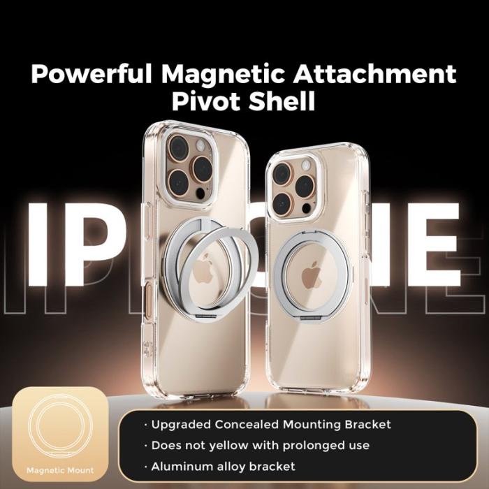 ABEEL - ABEEL Q-LUCK iPhone 16 Pro Skal Shockproof Rotating Kickstand Silver