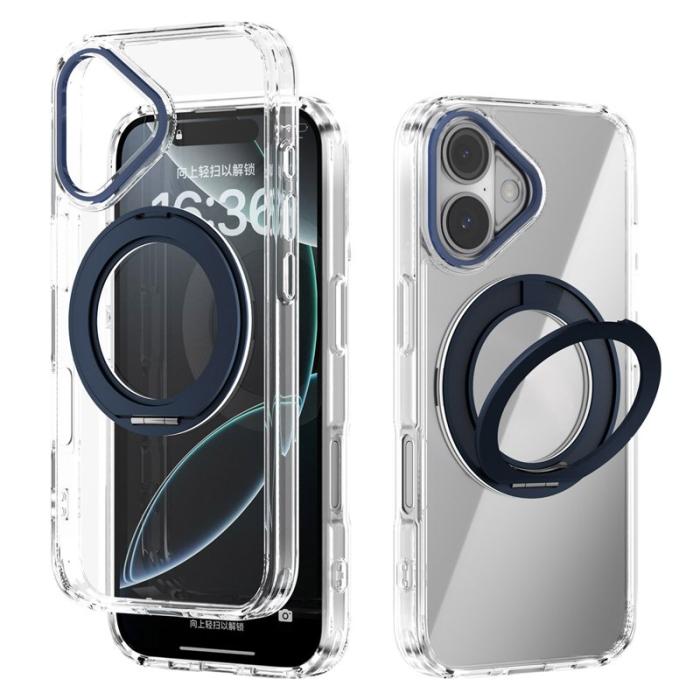 ABEEL - ABEEL Q-LUCK iPhone 16 Skal Shockproof med Kickstand - Mörkblå